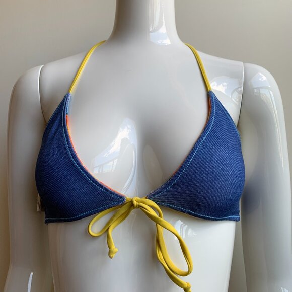 Aaron Chang denim orange floral reversible bikini - Picture 9 of 14